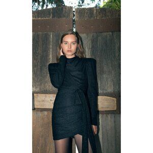 Sabina Musayev Sicily Mini Dress Knit Sweater Draped Long Sleeve Fitted Metallic